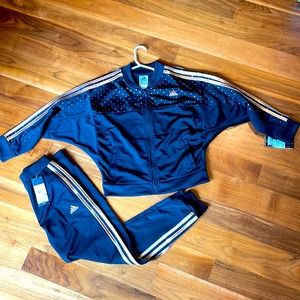Adidas two-piece black and rose gold sweat suit             Girls size M (10-12)